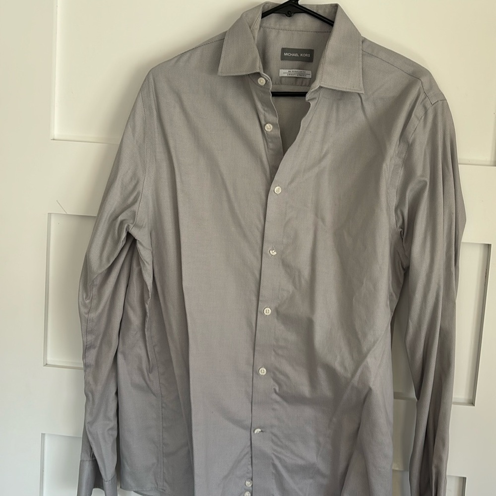 Michael Kors button up shirt, gray with white buttons size 16